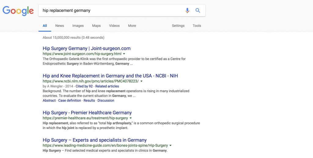 Google Ranking of Gelenk Klinik