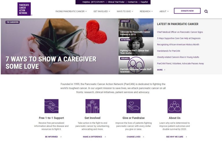 website homescreen of pancreatic cancer patients organisation