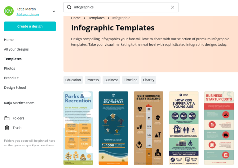 Screenshot of Canva Infographic Template library