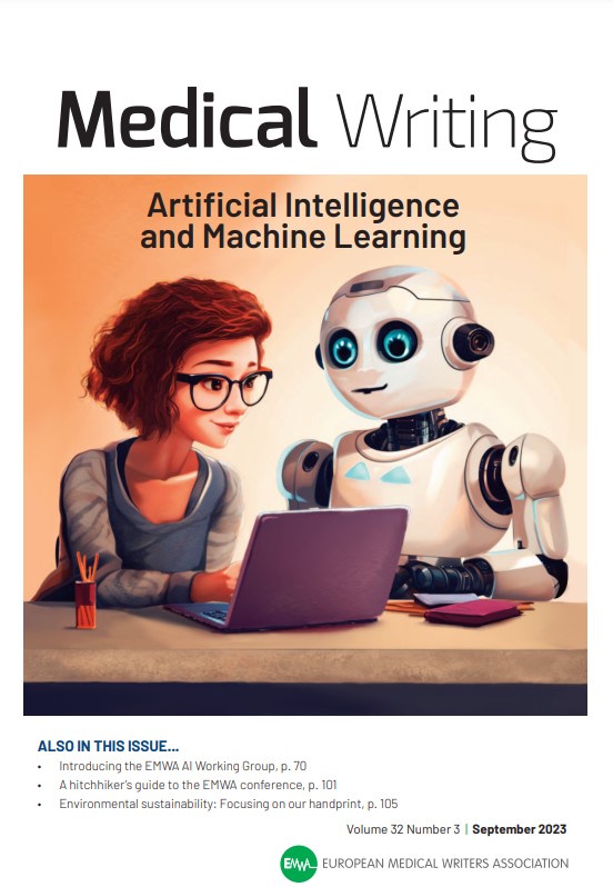 AI in Medical Writing, Cover of the Sept Issue of the EMWA Medical Writing Journal
