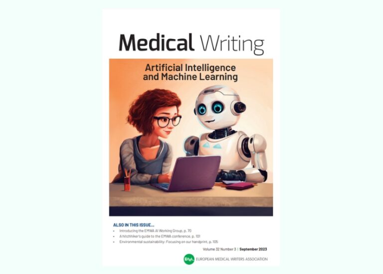 AI language models in Medical Writing, Cover of the Sept Issue of the EMWA Medical Writing Journal